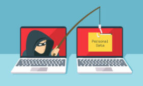 Phishing scam, hacker attack and web security vector concept. Illustration of phishing and fraud, online scam and steal